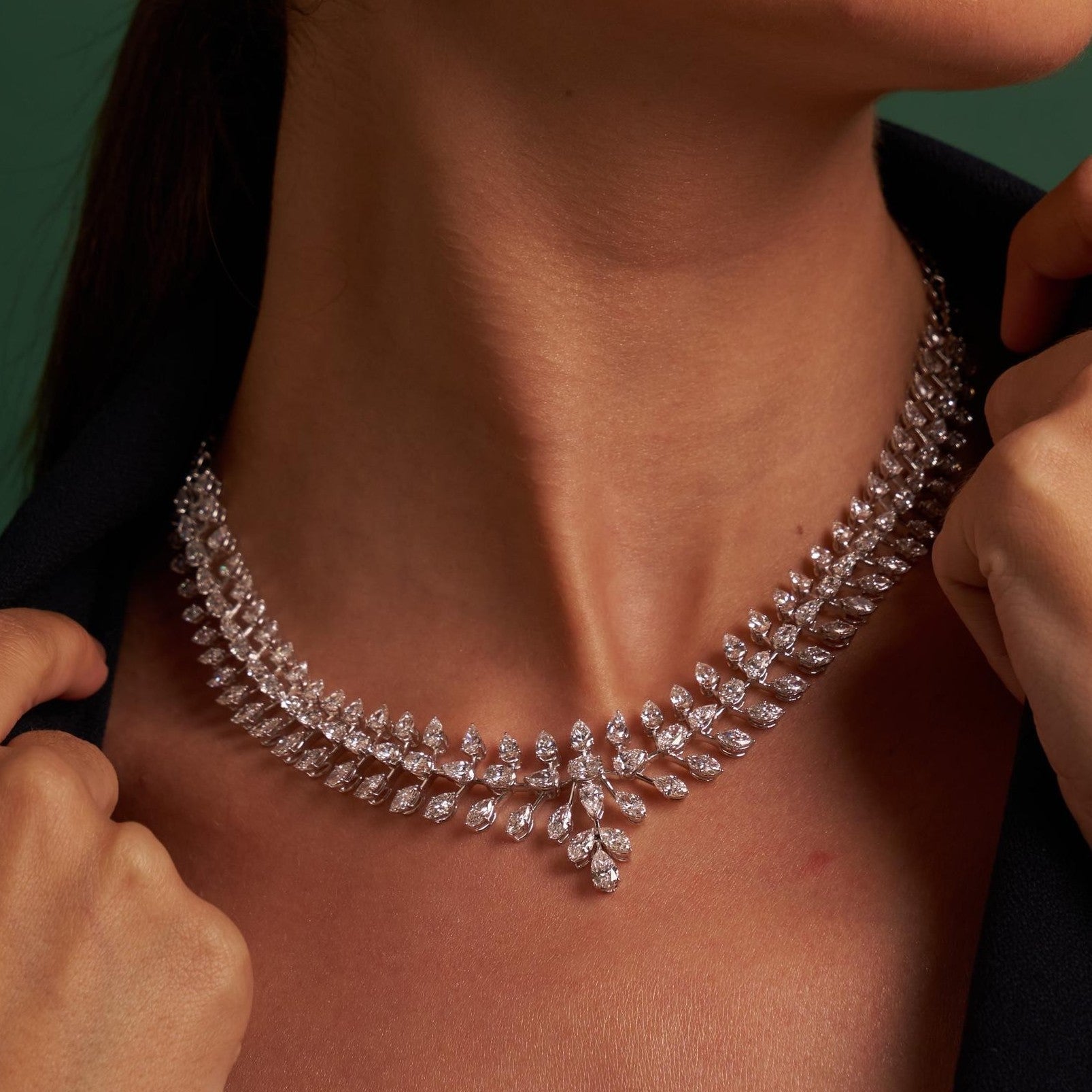 Monarch's Celestial Tribute | white-gold necklace with EF color and VVS-VS clarity diamonds